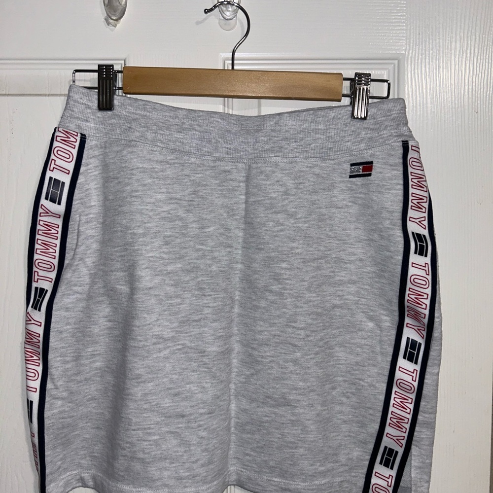 Tommy Hilfiger Light Gray Mini Skirt with Logo Trim